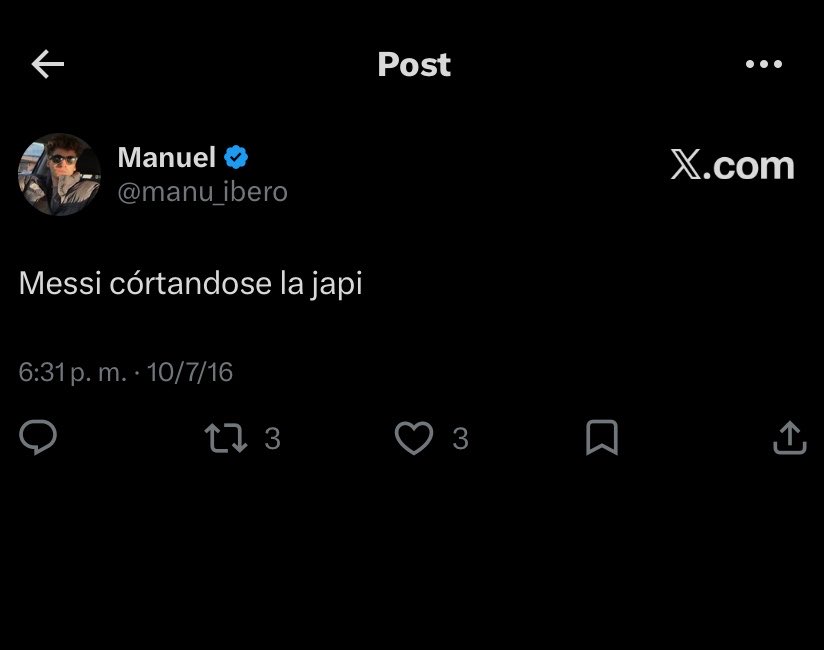 itslautrolo's tweet photo. Los tweets Anti-Messi de Manuel contra Leo Messi

TOTALMENTE NEFASTO, Manu al 9009 #GranHermano https://t.co/AQuoDBYFsA