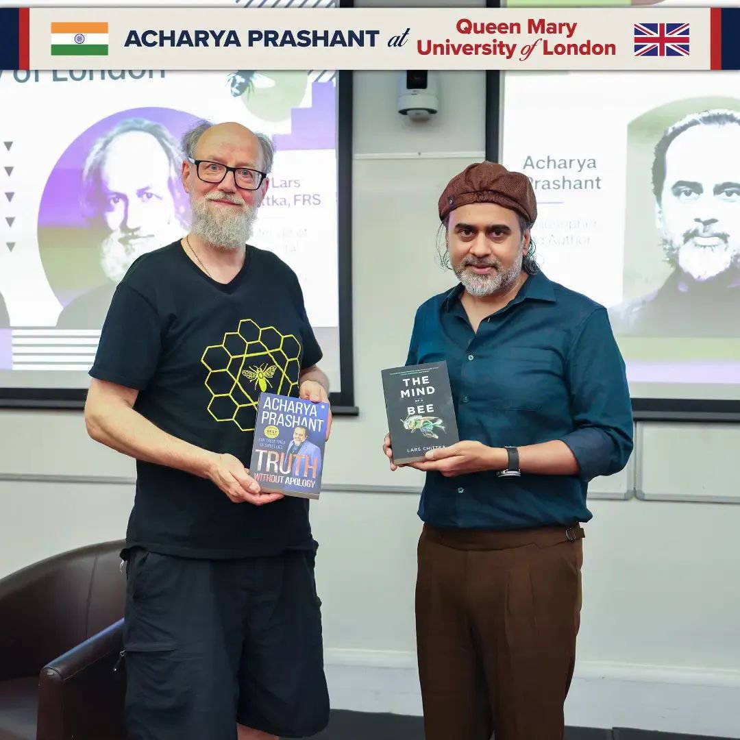 Jagat_Vedanta's tweet photo. The ego is not a doer but a distorter:
it does not perform any action,
but merely stakes its claim
over every action.

- Acharya ji, in dialogue with Professor Lars Chittka
7 July 2026 | Queen Mary University of London, UK

#AcharyaPrashant  #Vedanta https://t.co/BWcrLXZIn9