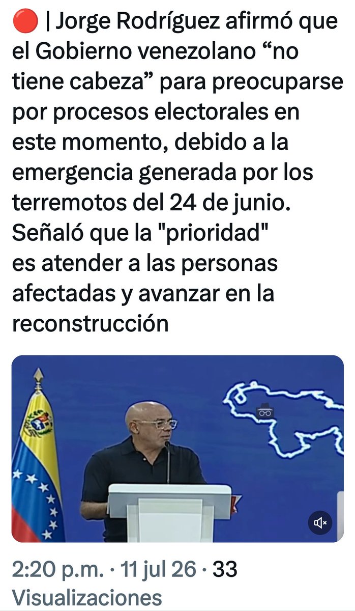 Ewalds6's tweet photo. Apartando la desfachatez con la que aprovecha el terremoto para desentenderse de un proceso electoral (que por cierto, ha sido y sigue siendo su negocio con la empresa ExCle), la pregunta sigue siendo: ¿En calidad de qué Jorge Rodríguez está acreditado para hablar en nombre del "Estado venezolano"?