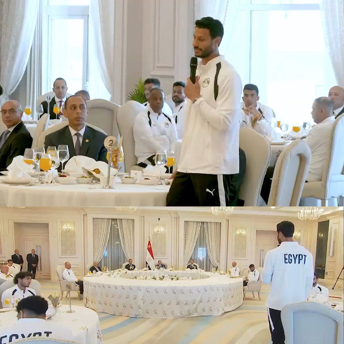 Nehal_Genedy_'s tweet photo. الكابيتانو محمد الشناوي أمام الرئيس عبد الفتاح السيسي 🗣️ الحمد لله أننا وصلنا للحتة دي وان شاء الله اللي جاي يكون افضل، وانا بقول للاعيبة دي صدق نفسك دايما، عندنا كابتن محمد صلاح ومرموش دلوقتي وحمزة عبد الكريم ومحمد عبد المنعم، انت تقدر تكون في الحتة دي وتلعب في الليفل الكبير دا عشان كده بقول صدق نفسك،  

احنا دلوقتي الحمد لله موجودين مع حضرتك ومتشكرين جدا على استقبال حضرتك دي حاجة كبيرة بالنسبة لنا، طبعا كابتن حسام وابراهيم والجهاز الفني والاداري والطبي بشكرهم لان الفترة الاخيرة اتعمل شغل كبير جدا، احساسنا كان كبير جدا اننا نكون موجودين في كأس العالم، خصوصا انا وصلاح وتريزيجيه لان ده تاني كاس عالم لينا، على طول ان شاء الله يكون الجيل ده موجود كل مرة في كاس العالم وعلى طول متقدمين للأحسن🐙☝️🌏🏆

@Melshenawy  ألف ألف مبروووووك يابطل
فخر عمري كله ياحبيب قلبي 💎♥️

تعبت كتير وأخلصت عملك لله سبحانه وتعالى عشان كده ربنا مضيعش تعبك 

سعادتي النهاردة متتوصفش ياشنو 
انت الداعم والسند والأمان 
السد العالي 🧱 والعمود الفقري لمنتخبنا الوطني 
أمان لاعيبتك وجمهورك وسبب فرحة كل المصريين 

انت ملك القارة وكبيرها وسيد أسيادها 👑🌏♥️تستحق كل الحب والتقدير اللي في الدنيا 🫶🔝♥️
شرفت مصر يابطل ورفعت اسمها عالي بين كل الدول 

فرحتي النهاردة بالتكريم ده مفيش كلمة في العالم مم��ن توصفها 

ربنا يحميك ويجعلك دايما فخر لمصر ودايما مرفوع الراس من نجاح لنجاح ياوحش العالم كله 🐙☝️✨🌏🏆🇪🇬🔝♥️