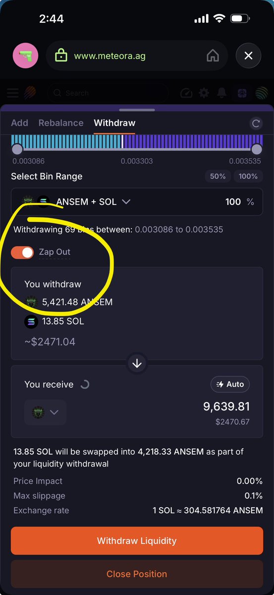 MikeTheShark_'s tweet photo. You don’t even have to load SOL if your don’t want to, you can just do solana:9cRCn9rGT8V2imeM2BaKs13yhMEais3ruM3rPvTGpump supply if you prefer. 

As the price goes up your supply turns to SOL. As the price goes down your SOL turns to solana:9cRCn9rGT8V2imeM2BaKs13yhMEais3ruM3rPvTGpump. You collect fees going both ways. 

Personally I’m never trying to lose $ANSEM supply so when withdrawing, @MeteoraAG lets you ZAP OUT to either SOL or ANSEM and I always choose $ANSEM