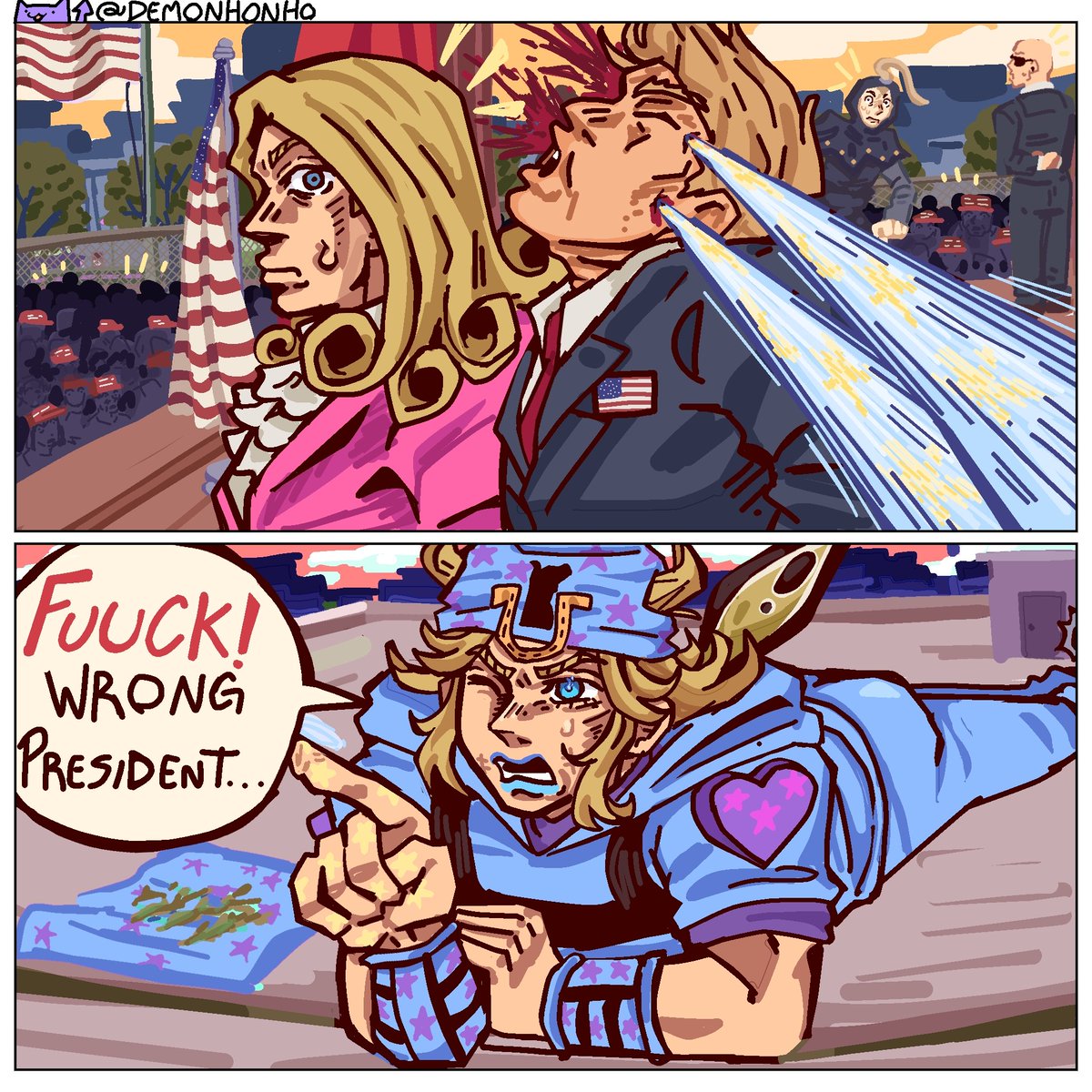 Demonhonho's tweet photo. shooter 
#johnnyjoestar #funnyvalentine #blackmore #jojopart7 #jjba https://t.co/BAiG1We9fd