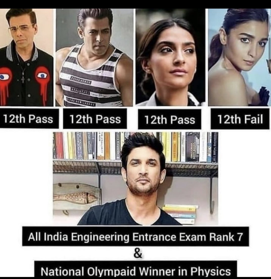 Yasmin2186's tweet photo. Intellectual Powerhouse Sushant was a threat & embarrassment for many 8th fail Oldies, duffer nepokids, Goons & Rouge Netas that's why they made fun of him in talk shows and award functions and conspired his downfall by planting an evil creature.

#SushantSinghRajput𓃵 

#BoycottBollywood 🚫
#JusticeForSushantSinghRajput