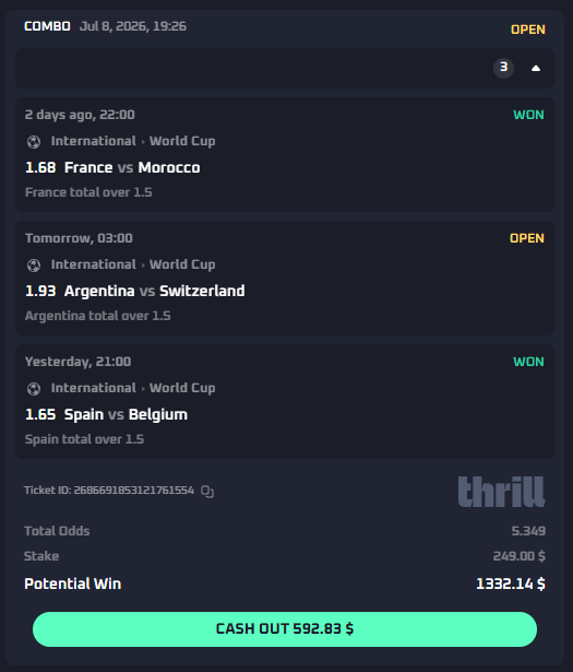 Kasperhcs's tweet photo. 🚨 2/3 LEGS ARE ALREADY IN THE BAG! 🔥

Only Argentina Over 1.5 Goals 🇦🇷 stands between us and a $1,332 payout! 💰🤞

Think Messi & Co. get the job done? 👀⚽

If this lands, I'll juice up a few people who reply with their Thrill username (must be under my code). 💸

🎁 To enter:
✅ Follow
❤️ Like
🔁 Retweet
👥 Tag 3 friends
💬 Comment your Thrill username
🎮 Sign up under my code:
 https://t.co/0Ltu3o63j4

💬 Join the community:
 https://t.co/cO1TgxVV9L

Let's bring this one home! 🇦🇷🔥💰