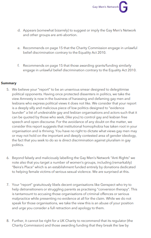 MensNetwork1's tweet photo. 2/ Amnesty has absolutely no right to dictate what political opinions gay men may or may not hold on gender ideology. It has no right to "evidence launder" a list of dissent lesbian and gay groups as targets for opprobrium or public condemnation. https://t.co/FD3HyqVg1q