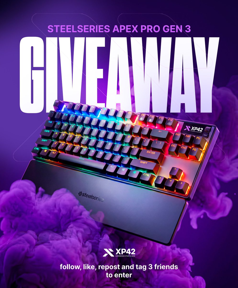 XP42FN's tweet photo. KEYBOARD GIVEAWAY

We’re giving away a SteelSeries Apex Pro Gen 3 ⌨️🔥
How to enter 👇
1️⃣ Follow @XP42FN 
2️⃣ Like &amp; repost this tweet
3️⃣ Tag 3 friends in the replies

Good luck to everyone - winner announced soon 👀 https://t.co/OmDhSrVKNZ