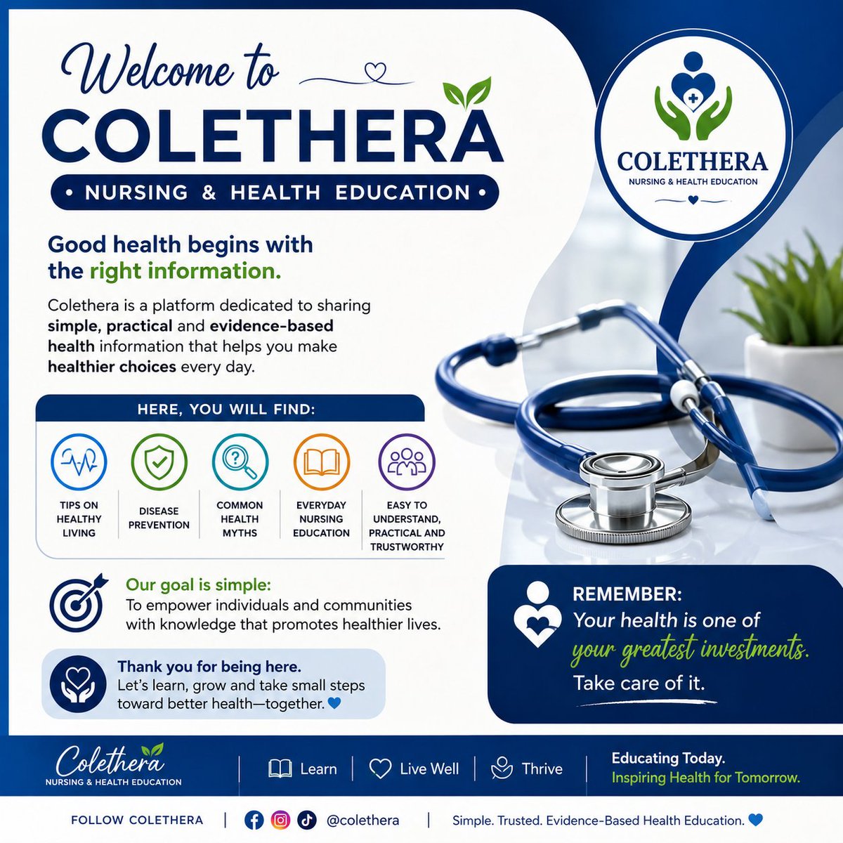 Dami_kolejo's tweet photo. 🩺 WELCOME TO COLETHERA

Good health begins with the right information.

Welcome to Colethera | Nursing &amp; Health Education, a platform dedicated to sharing simple, practical, and evidence-based health information that helps you make healthier choices every day. https://t.co/3bzX0HugYp