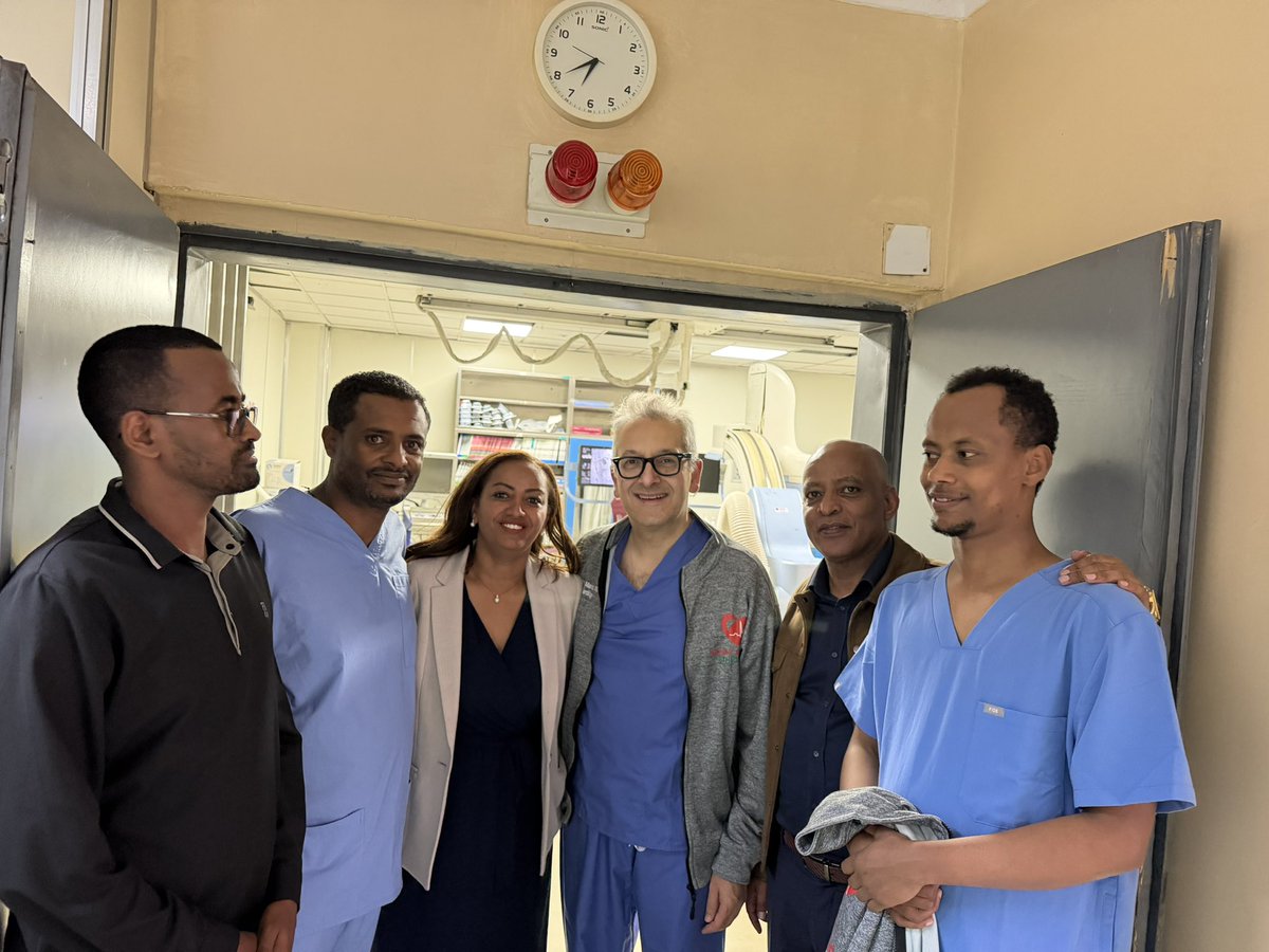 mmamas1973's tweet photo. Was called in to undertake a PPCI on a haemodynamically unstable anterior STEMI who was attending a government function at Black Lion Hospital supported by @adane_petros8 ,  @sinta_gf and the team.

The health minister of Ethiopia @MekdesDaba came and i had the pleasure in discussing delivery of STEMI care nationally, through hub and spoke models with nationally available thrombolysis / ppci services and innovative telemedicine models of care and sustainability. Was great to hear of plans for the future and progress since our last meeting.

Ethiopia very lucky to have an enlightened health minister of vision such as @MekdesDaba who also possesses impressive echo skills!

@HeartAEthiopia have made huge advances locally in cv care. Now we need to roll out nationally @TTelila @drmerid