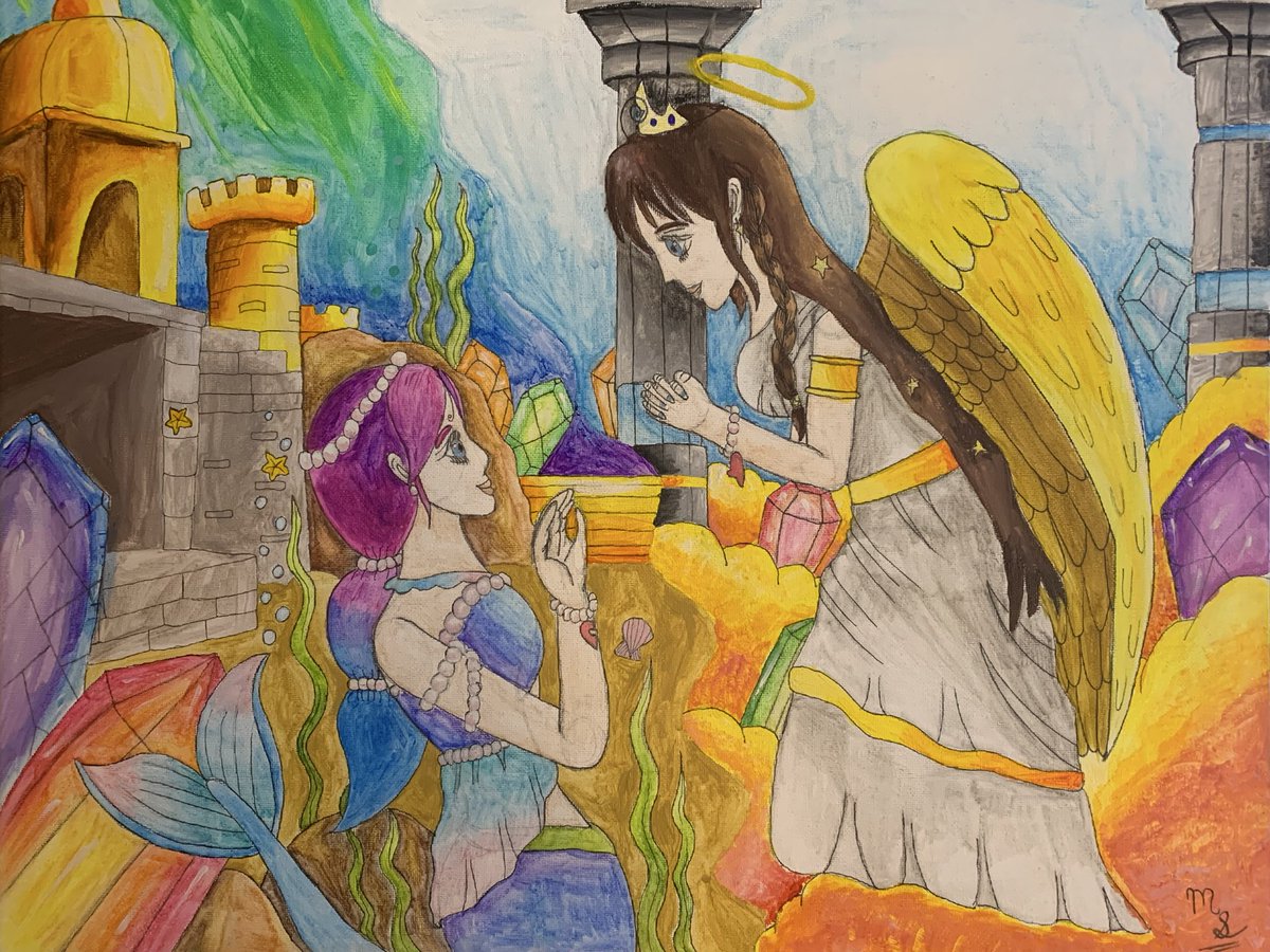 MykalaSikorski's tweet photo. “Two Worlds, One Friendship” Artwork
#mermay #mermaid #angel #specialangelcrafts #mixmediaart #mermaidandangel #friendship #friendshipneverends #artistwithautism #autismart #acrylicart #watercolor #fantasy #imagination https://t.co/I58B9NdbKh