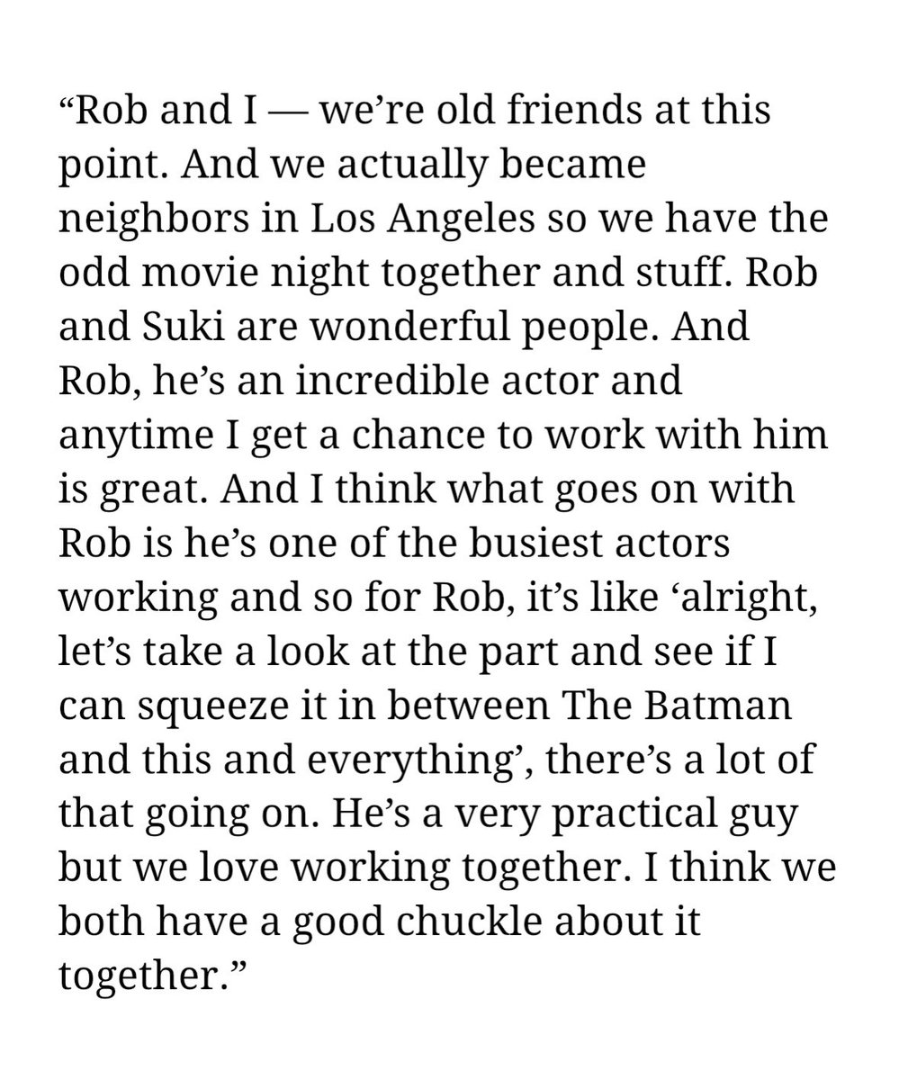 rbertpattinsn's tweet photo. Chris Nolan jokes about Robert Pattinson asking to read the script, and says they’re neighbors:
“Rob and I — we’re old friends at this point. And we actually became neighbors in Los Angeles so we have the odd movie night together and stuff. Rob and Suki are wonderful people.” https://t.co/PbAsTSJx11