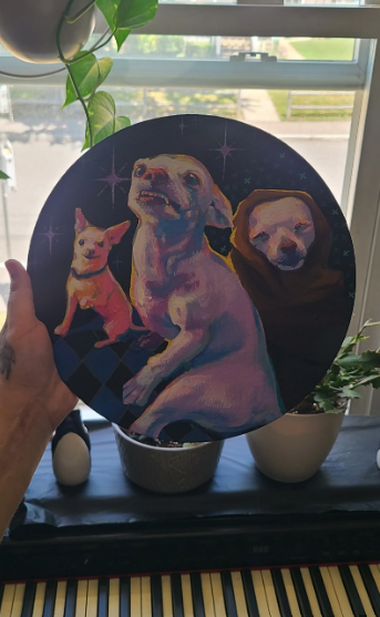DevorraV's tweet photo. 💫 Luna 🌙 my beloved pinscher girl. She lives in Greece with my best friend. An old soul in a tiny body. She loves her blanket and barking till she has her way.   #arcylic #painting #petportrait #dog #acrylicmarkers #illustrationㅤ https://t.co/HLu98CP3pX