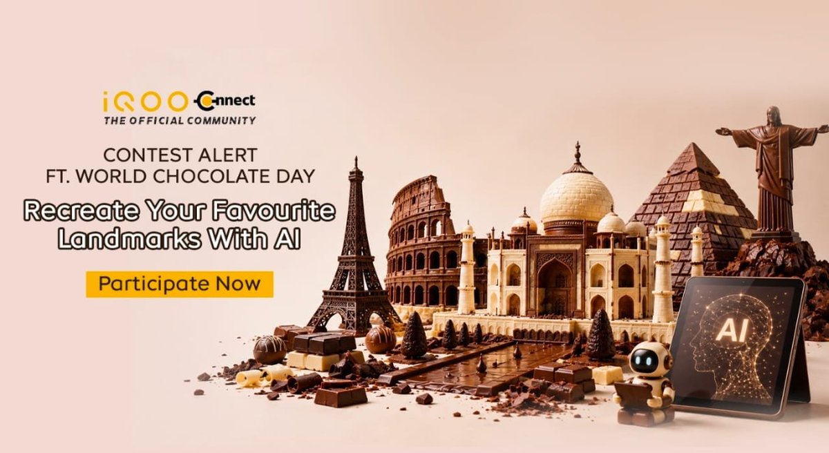 NexusGaminglea3's tweet photo. What if the world's famous landmarks were made of chocolate? π€
Get creative with AI and join the World Chocolate Day Contest!
Participate now π
https://t.co/8BGMp9IuWb
#iQOOConnect #WorldChocolateDay #AIArt #Questers #Creativity https://t.co/DLiiPNDgH7