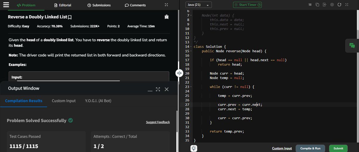 DeepantikaJ's tweet photo. #Day51 of #100DaysOfDSA
Worked on reversing Linked Lists today.
✅ Reverse Singly LL
• Iterative
• Recursive
• Stack-based
✅ Reverse Doubly LL
Iterative: O(1) space
Recursive & Stack: O(N) extra space
#DSA #Java #100DaysOfCode #WomenInTech #LearnInPublic #BuildInPublic https://t.co/057VLIOS6R