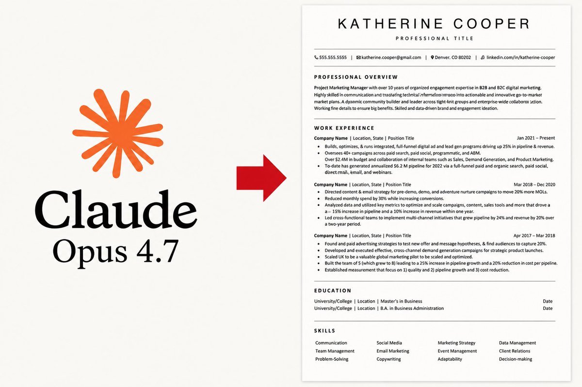 zara_tech72's tweet photo. 🚨 BREAKING: Claude can now transform an average resume into an interview-winning CV in under 5 minutes.

These 6 prompts help you optimize every section like it was polished by a top career coach charging $300/hour.

Bookmark this before your next job application. 🧵👇 https://t.co/ZP9VV6oSxD