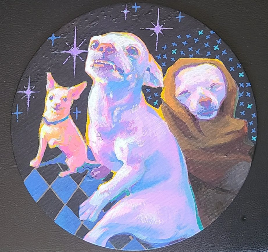 DevorraV's tweet photo. 💫 Luna 🌙 my beloved pinscher girl. She lives in Greece with my best friend. An old soul in a tiny body. She loves her blanket and barking till she has her way.   #arcylic #painting #petportrait #dog #acrylicmarkers #illustrationㅤ https://t.co/HLu98CP3pX