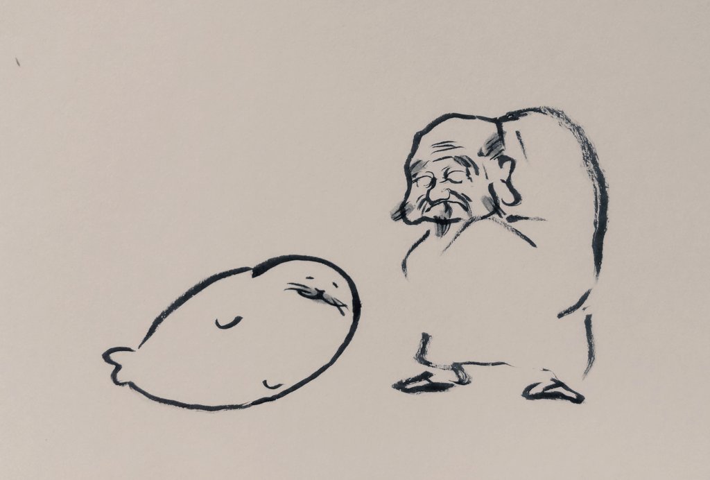 jissunboshi96's tweet photo. アザラシを拾ったおじいちゃんの絵を描きました。 https://t.co/9WFAkDrwdC
