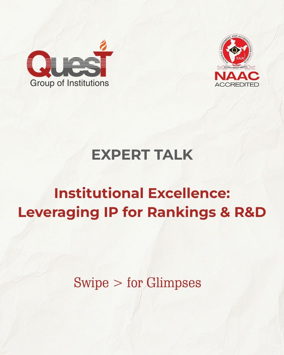 QuestMohali's tweet photo. Quest Group of Institutions hosted an insightful Expert Talk on Institutional Excellence: Leveraging IP for Rankings & R&D by Dr. Shamsher S. Kanwar, DPIIT-IPR Chair Professor, Panjab University, Chandigarh.
#QuestGOI #QuestChandigarh #ExpertTalk #Innovation #IPR https://t.co/nRJueLSnBx