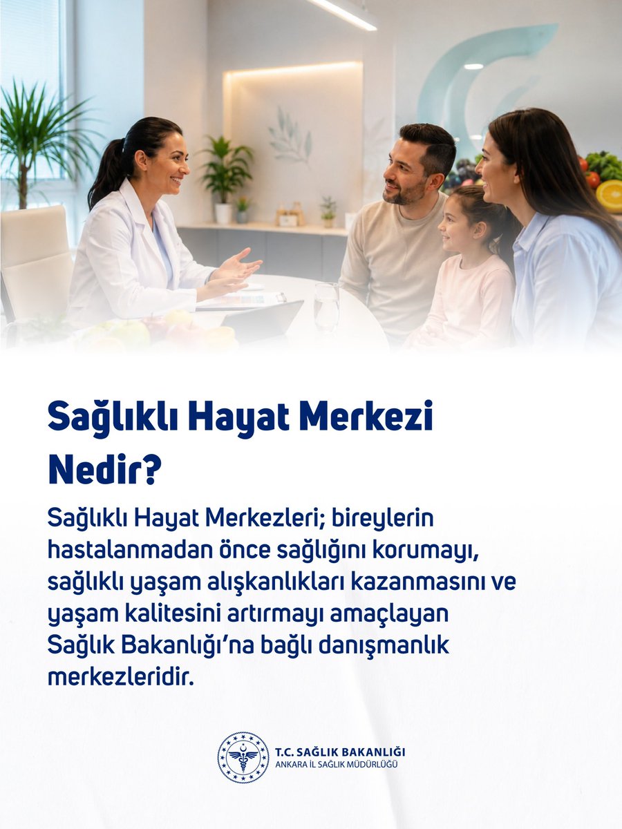 ankarailsaglik's tweet photo. Başkentimizdeki 13 Sağlıklı Hayat Merkezi, ücretsiz danışmanlık ve koruyucu sağlık hizmetleriyle her zaman yanınızda.

Hizmetlerden yararlanmak için MHRS, ALO 182, aile hekiminiz veya Sağlıklı Hayat Merkezlerimiz aracılığıyla randevu oluşturabilirsiniz. https://t.co/1Uxd2sN1j2
