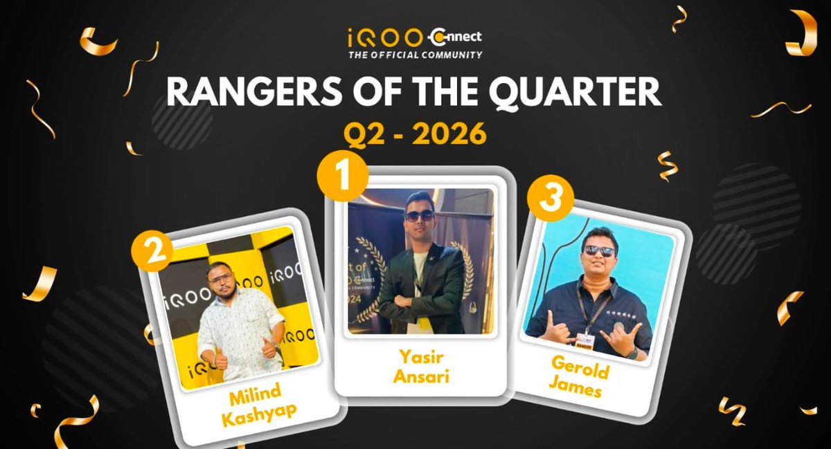 NexusGaminglea3's tweet photo. Congratulations to the Rangers of the Quarter β Q2 2026!
Your dedication and contributions continue to make the iQOO Connect community stronger. π
Read more π
https://t.co/o8YE813m9o
#iQOOConnect #RangersOfTheQuarter #Questers #iQOOCommunity https://t.co/DPPIploFer