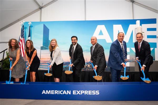 NYCMayor's tweet photo. This week, we celebrated another chapter in New York City business history with the groundbreaking of the new American Express headquarters at 2 World Trade Center.   This project will create more than 3,200 union construction jobs and generate billions in economic activity. It will also produce nearly $250 million in tax revenue that will go toward paving potholes, improving schools, planting trees, and supporting the services New Yorkers rely on every day.  These are the commitments that will help build a stronger New York City for generations to come.