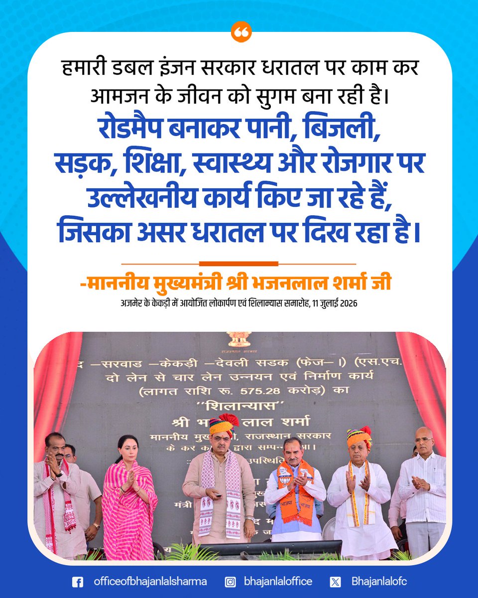 Bhajanlalofc's tweet photo. “हमारी डबल इंजन सरकार धरातल पर काम कर आमजन के जीवन को सुगम बना रही है।” 

@BhajanlalBjp
#आपणो_अग्रणी_राजस्थान https://t.co/bz4s3plAVy