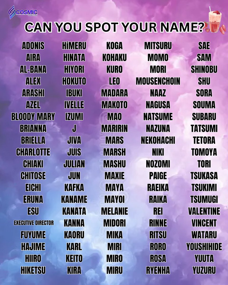 Conquest_Salute's tweet photo. If you spot your name, you owe the last person you talked to a COSPRO smoothie*! 

*(Smoothie is discounted to ¥400! Please order online at https://t.co/ll2XNEsyoU or in person at the COSPRO cafeteria!)

Limited time only! https://t.co/myRIWAyOO2