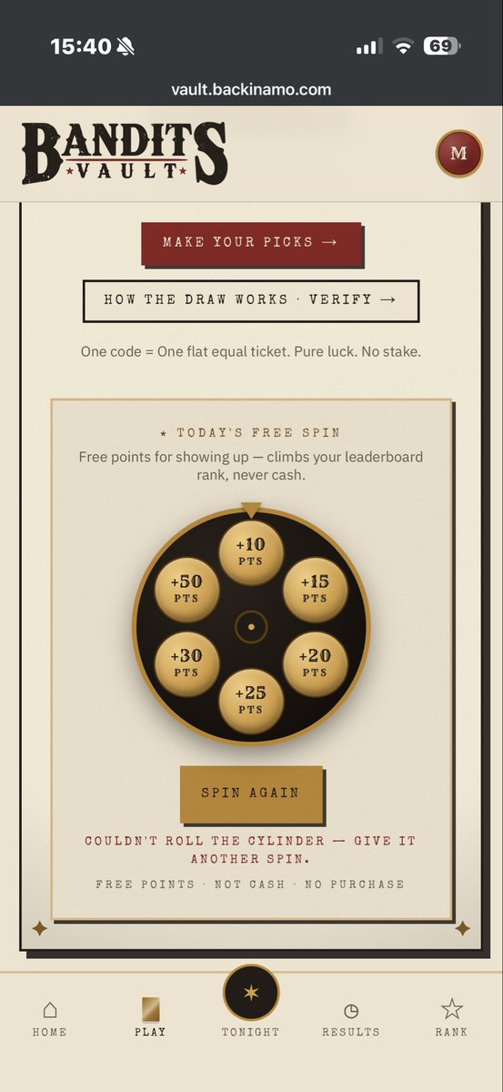 Markpinder90's tweet photo. @YouBanditTube any reason why I can’t spin and make my picks??any help appreciated cheers https://t.co/PuUhd5w6AB