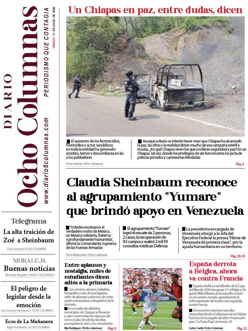 _8columnas's tweet photo. ¡𝗕𝘂𝗲𝗻 sábado, queridos lectores! 🌞 
 
Hoy en portada: 🗞️

🔶 Claudia Sheinbaum reconoce a agrupamiento Yumare que brindó apoyo en Venezuela 

Les compartimos la portada y edición digital de su 𝗗𝗶𝗮𝗿𝗶𝗼 𝟴 𝗖𝗼𝗹𝘂𝗺𝗻𝗮𝘀. 👇

https://t.co/CJJ7yjGskz https://t.co/nFwNZ5CfYT