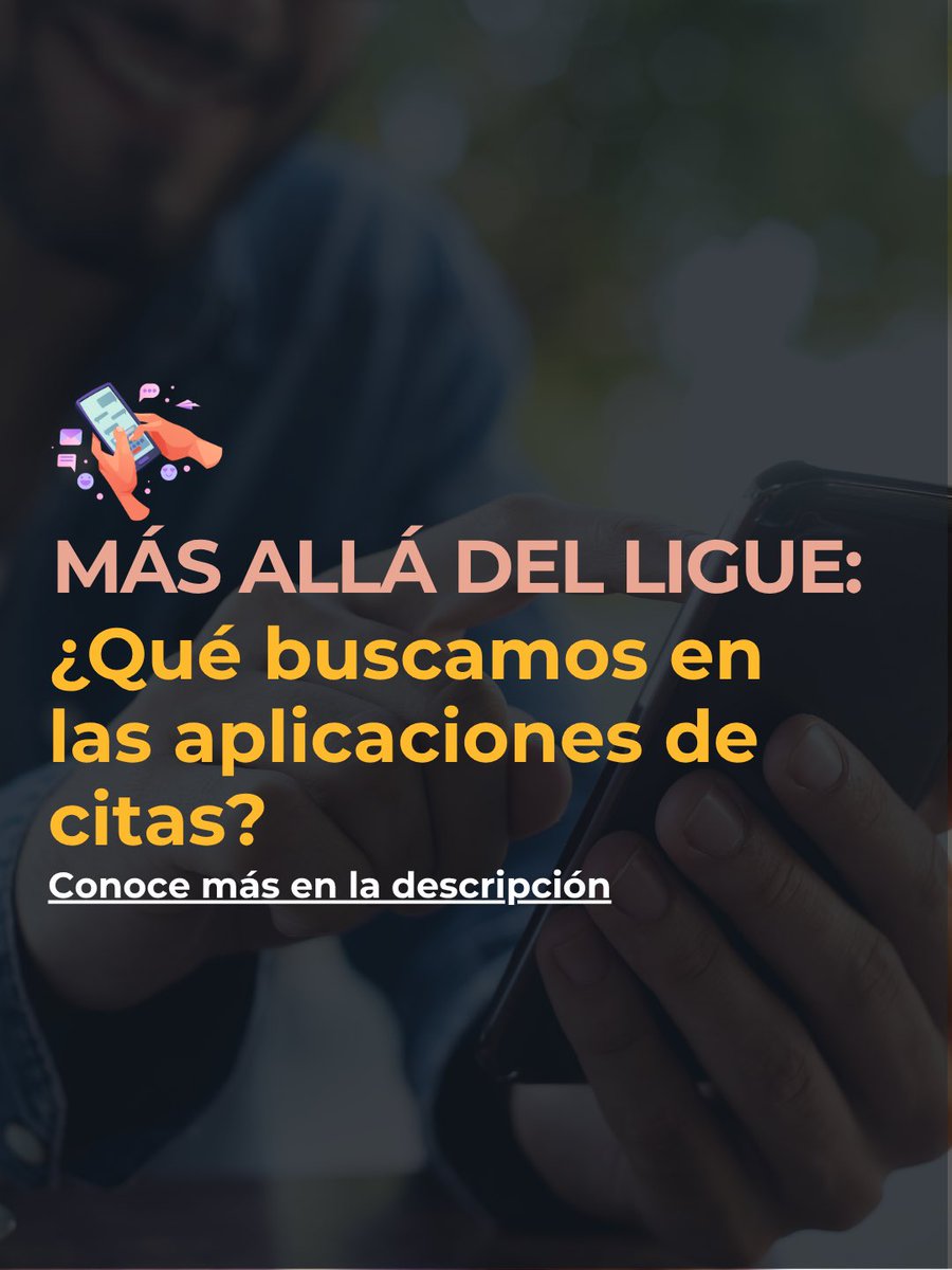 PNSDgob's tweet photo. 📱 Las aplicaciones de citas no se utilizan solo para buscar pareja.
Un estudio realizado en España muestra que también se usan para conocer gente, buscar validación o combatir la soledad. 

Conoce más aquí: https://t.co/hnLU1XNula https://t.co/DVuleauNLe