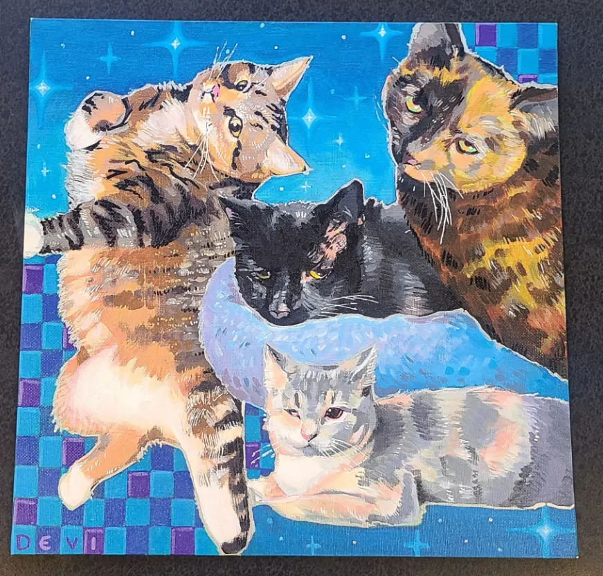 DevorraV's tweet photo. 🐈Beloved Kitties🐈 Had fun with the background on this one! #arcylic #paintingart #petportrait #cat #acrylicmarkers https://t.co/hs1hX74zxF