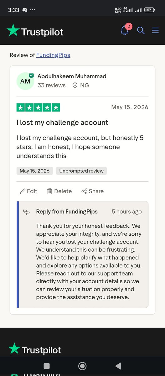 skyshark0's tweet photo. Be honest can you leave a positive review after breaching 100k ACC ? 

Are you going to reinstate it @fundingpips @avikkfp ? https://t.co/KxIN6ynfcH
