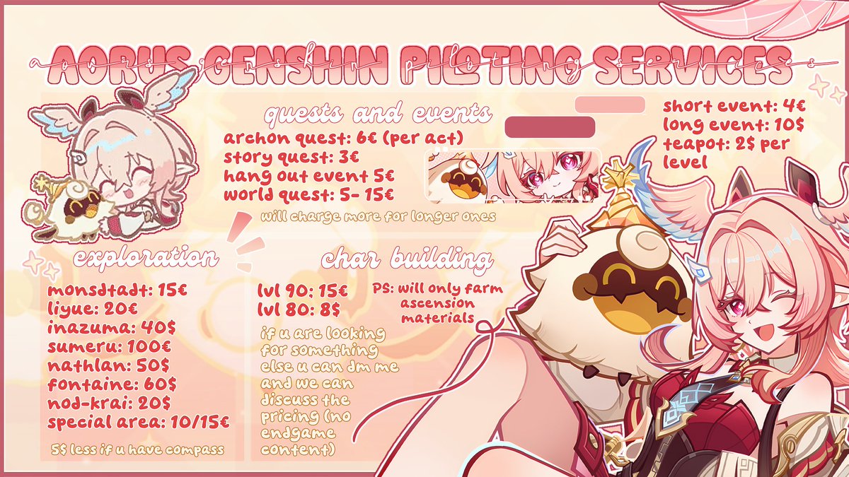 linneapiloting's tweet photo. ∬  #promotwt  .  #genshinpilot  ︴
               aoru  ♡  he ┆︎ they  ᶻz
looking for clients and maybe friends ！
#genshintwt #genshinimpact #giveaways https://t.co/fZw5xCzUEG