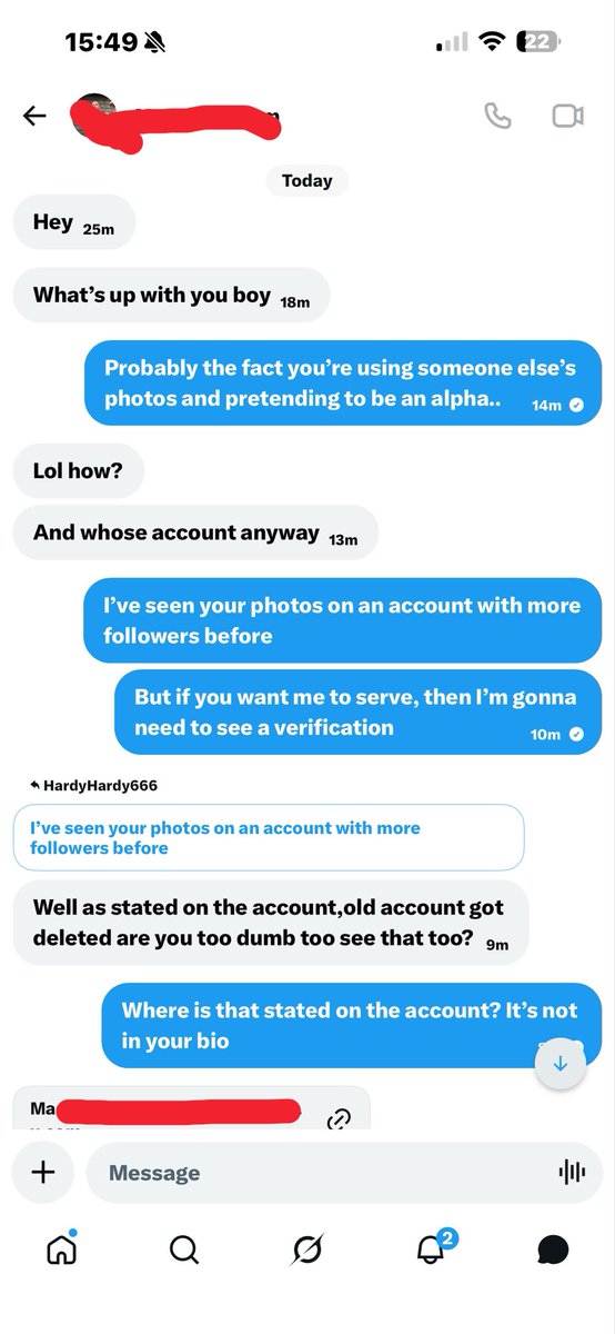 Alphajackedd's tweet photo. ANNNNNNND another one 😂 

This sausage is using someone else’s photos and still got rattled by a sub 🤣 https://t.co/aD0LZqvugJ