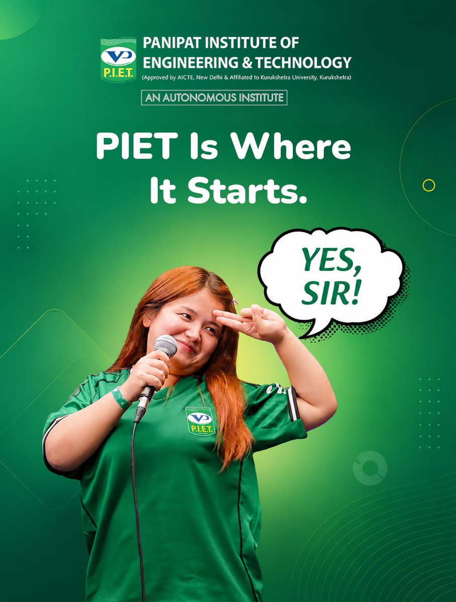 PIETPanipat's tweet photo. Every “YES, SIR!” begins a bigger story where AI becomes your playground, ideas turn into startups, and classrooms become launchpads. At PIET, you don’t just prepare for the future; you start building it. Because your journey deserves more than a degree. 
#YESPIET
#Pietcollege https://t.co/Sotd2IZnrh
