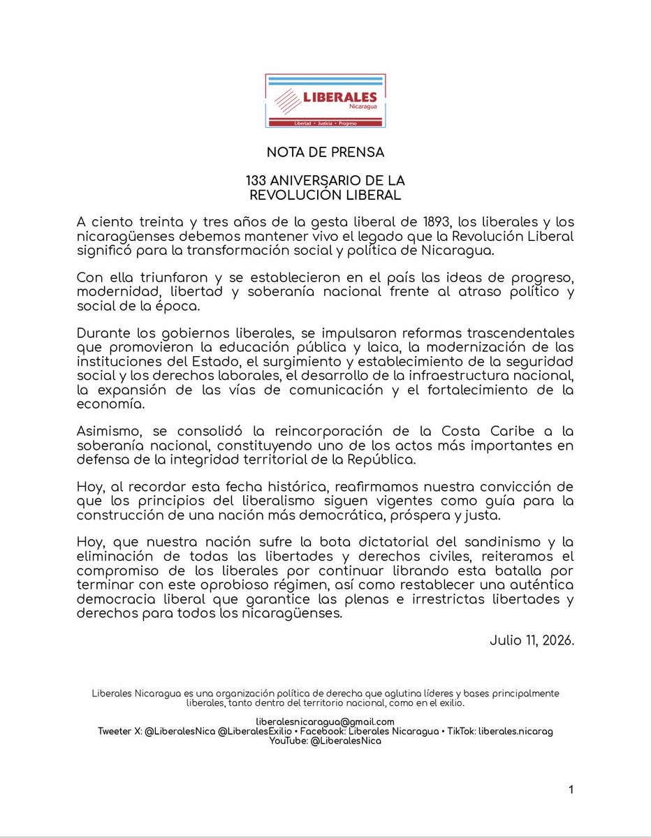 LiberalesExilio's tweet photo. En el 133 Aniversario de la Revolución Liberal, recordamos que durante los gobiernos liberales, se impulsaron reformas trascendentales que promovieron la educación pública y laica, el surgimiento y establecimiento de la seguridad social y los derechos lab… https://t.co/zLnArPanjE