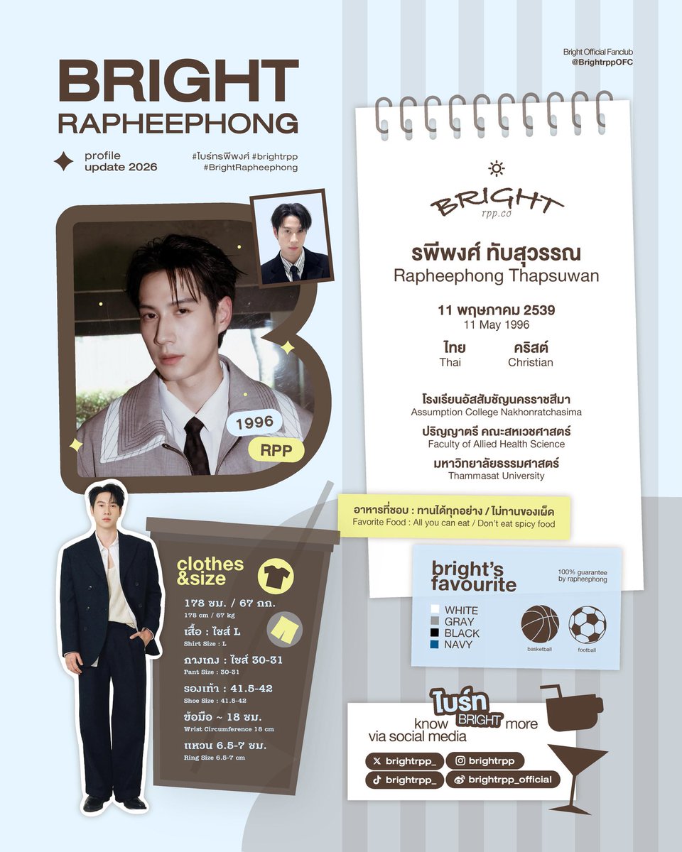 BrightrppOFC's tweet photo. Bight's Profile🥰

มาทำความรู้จักกับน้องไบร์ทกันนะคะ❣️

#brightrpp #ไบร์ทรพีพงศ์ 
#BrightRapheephong
Bright Rapheephong https://t.co/zEXPSKA0GX