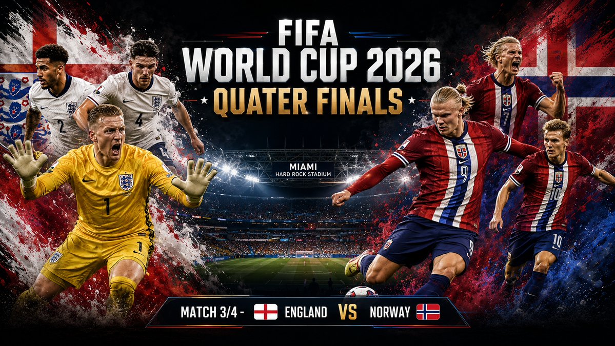 KachingVIP's tweet photo. ⚽️FIFA WC 2026 Match 3 of Quarter-final🏆

⚔️🏴England vs🇳🇴Norway 

Norway shocked Brazil to reach the last eight, but now face an England side stacked with firepower and aiming for another World Cup semi-final. 

Can Haaland inspire another upset, or will the Three Lions roar on?🔥

🔮Drop your prediction & enter the Match Draw to win from a $1400 prize pot!⬇️

🔗https://t.co/j8aJdBIhyp

#KachingFIFA #WeAre26 #WorldCup2026 #FIFAWorldCup