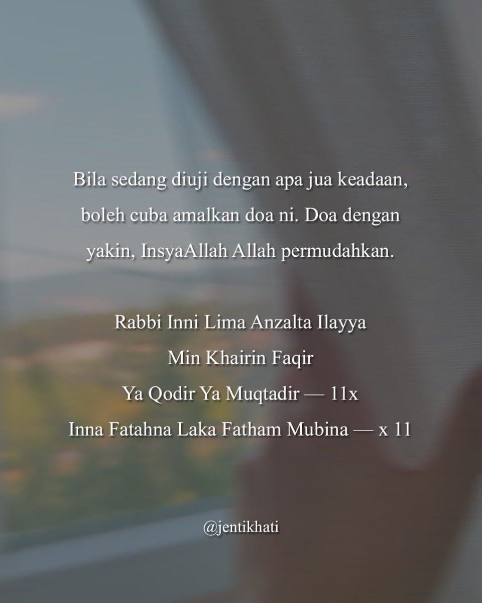 jentikhati's tweet photo. Ingat, Allah tidak pernah merancang sesuatu yang sia-sia. Setiap ujian, setiap perjalanan ; pasti ada hikmahnya. Tenangkan hati, tarik nafas perlahan-lahan, dan serahkan segalanya kepada-Nya. Dia Maha Mengetahui apa yang terbaik buat kita. https://t.co/J2S8TUHkTP
