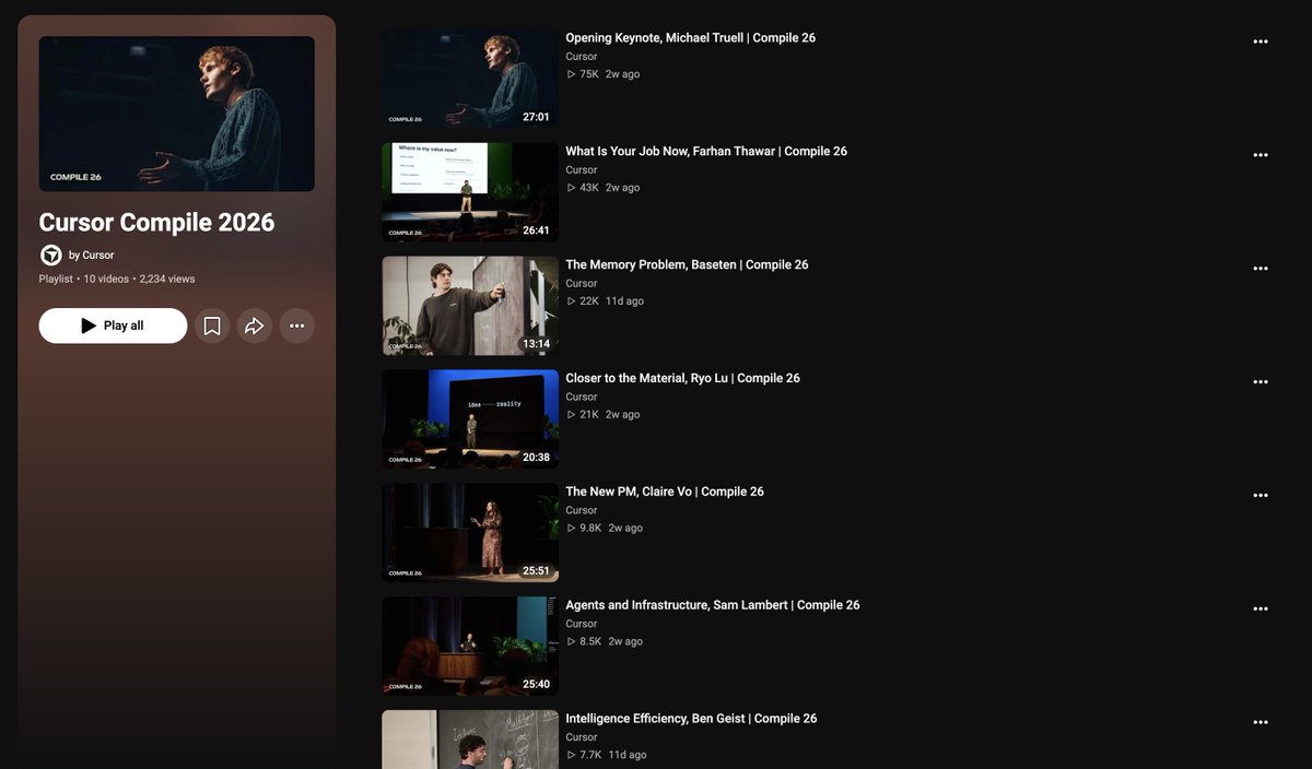 aashatwt's tweet photo. if you want to get better at building with ai. 
you gotta start watching these yt playlists.  

you can literally learn from the best ppl in this space. 

>AI Engineer :  by @aiDotEngineer 
best technical ai talks on the internet. 
>Introduction to Devin : by @cognition 
tutorials on devin and how to build ai coding agents
>Cursor Compile :  by @cursor_ai 
how top ai engineers actually build, ship and think
>Anthropic's Build with Claude sessions : by @claudeai 
ai basics and tutorial on building with claude  

it's honestly crazy that we get watch these for free.