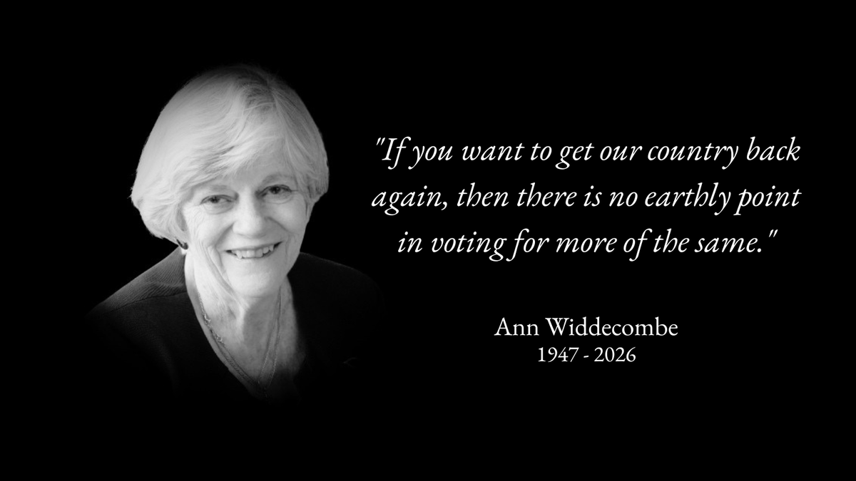 UKMediaWatchdog's tweet photo. A voice that refused to be silenced, and a figure who never bent to the political winds.

Love her or disagree with her, Ann Widdecombe was a rare breed in British politics. A person of total, unwavering conviction who spoke her mind without fear.

A devastating end to a monumental life. Rest in peace.