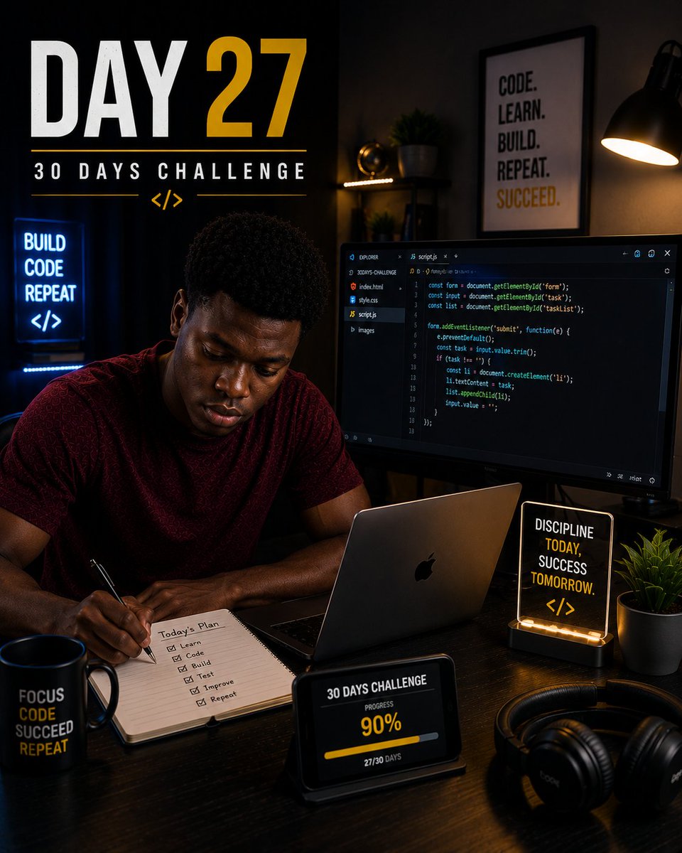 odesolafranklin's tweet photo. Day 27 💻

27 days in, and the mission remains the same: learn, build, and improve.

Every challenge has made me stronger, and every line of code brings me closer to my goals.

The grind doesn't stop. 🚀

@TechSphereAcad
#30DaysOfTech #LearningWithTS https://t.co/adYVPDhg6d