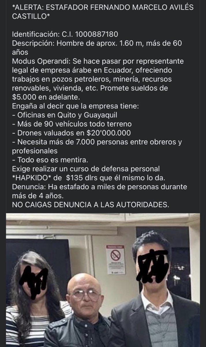 jennpazmino's tweet photo. URGENTE repostear esto!! CASI estafan a mi esposo que es médico para un trabajo, y hay bastaaaante gente pagando ese cursillo de HAPKIDO, él no pagó y buscando dimos con esto en internet. Que esto se haga viral para parar a este estafador Fernando Marcelo Avilés Castillo https://t.co/JGgEaOkkLx