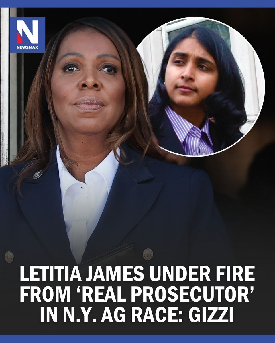 NEWSMAX's tweet photo. New York's attorney general race is drawing growing attention as GOP nominee and former federal prosecutor Saritha Komatireddy challenges incumbent — and Trump foe — Letitia James. https://t.co/7EuL6d01iZ