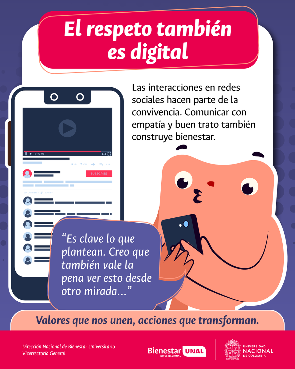 BienestarUNAL's tweet photo. #SomosCompromisoEtico 🧍‍♂️ El respeto es algo que construimos con nuestras acciones en el día a día: en cómo escuchamos, cómo respondemos o cómo nos relacionamos dentro y fuera del aula 🏫 Sumemos ideas ➕💭 ¿Qué prácticas hacen mejor nuestra convivencia? 🤔 #SomosBienestarUNAL https://t.co/Mwh9gfTITL