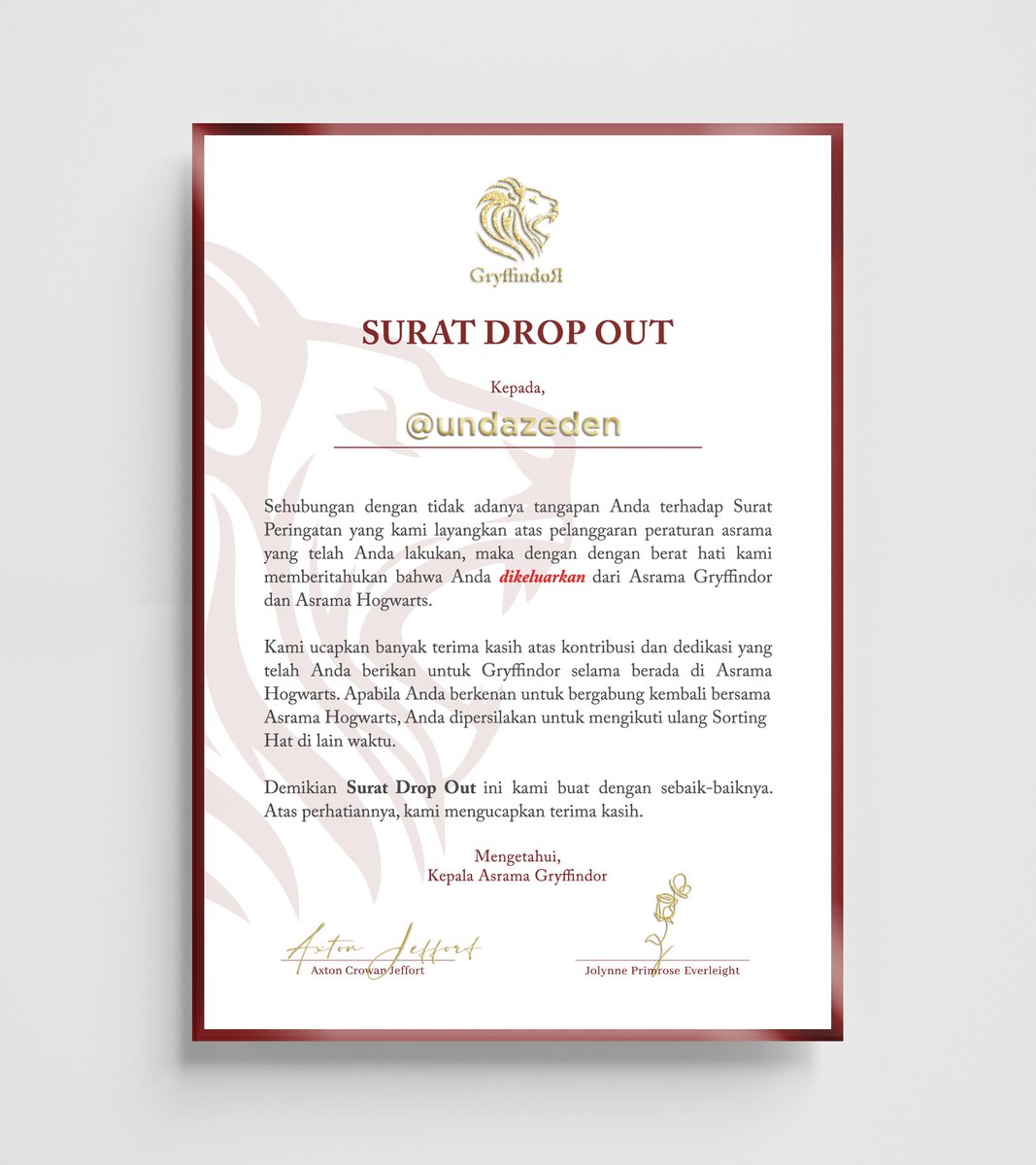 Grandffindor's tweet photo. ⠀
【 DROP OUT 】

ㅤ: @undazeden (5004)

: @AH_Gringotts (@MissValenielle), @AH_Postal, @SAS_The01, @creduilty, @AH_WandShop, @AH_TokoSapu, @AH_StMungo (@MissEthnaA), @AH_Kebunie (@MrRenzoZ), @AH_Apothe, @AH_MMRShop, @AH_MMEShop.
⠀ https://t.co/fjxMl4oJrd