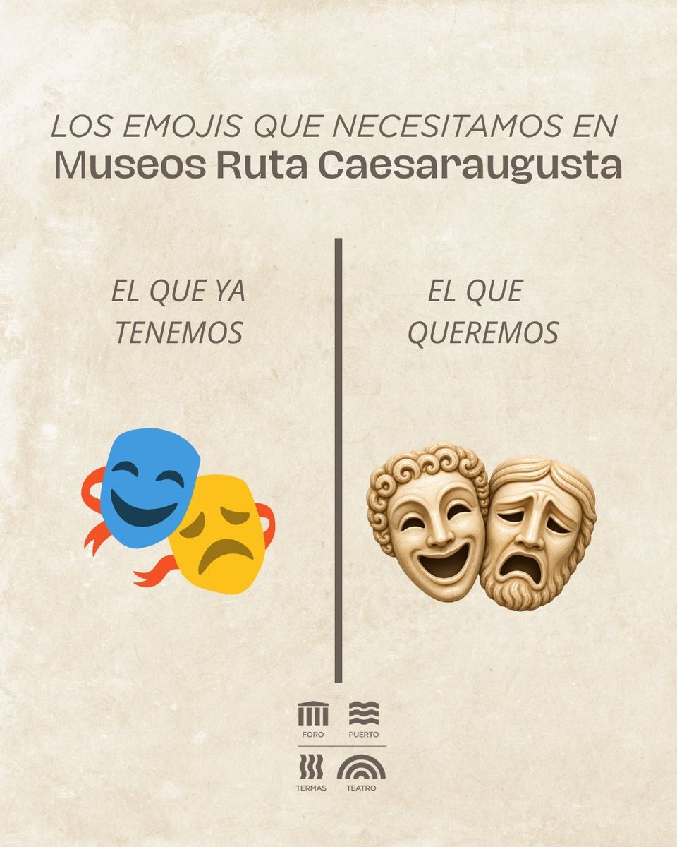 zaragozaromana's tweet photo. Hay emojis que ya existen… y otros que necesitamos con urgencia🤭
¿Por qué existe un 🏛️, pero no un teatro romano, unas termas o un denario?
Nosotros tenemos nuestras propuestas. ¿Cuál votarías? 👇
#zaragozaromana #caesaraugusta #museoszaragoza #historia https://t.co/V6lzWYmFVl