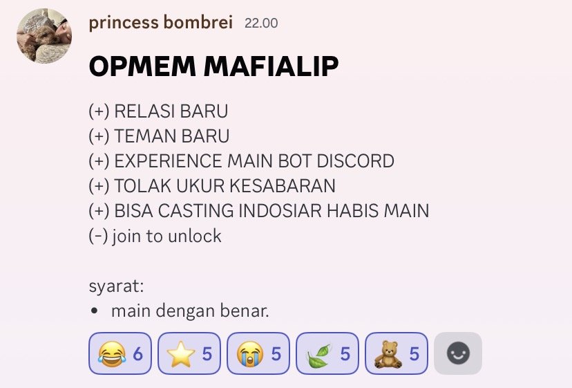 Ivresseism's tweet photo. Hi apakah ada yang mau join server discord khusus main mafia :] I can guarantee it’s fun FUN, but of course it has the minus as well.. check the pict down below to see the vision. https://t.co/T6FJWd1ucM