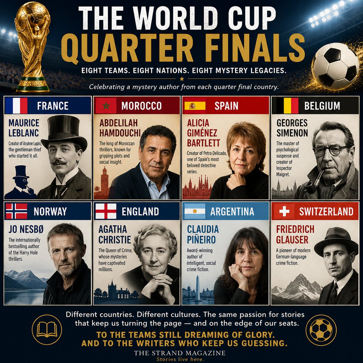 StrandMag's tweet photo. The World Cup quarter finals of great authors! https://t.co/hBBoSQlLgO
