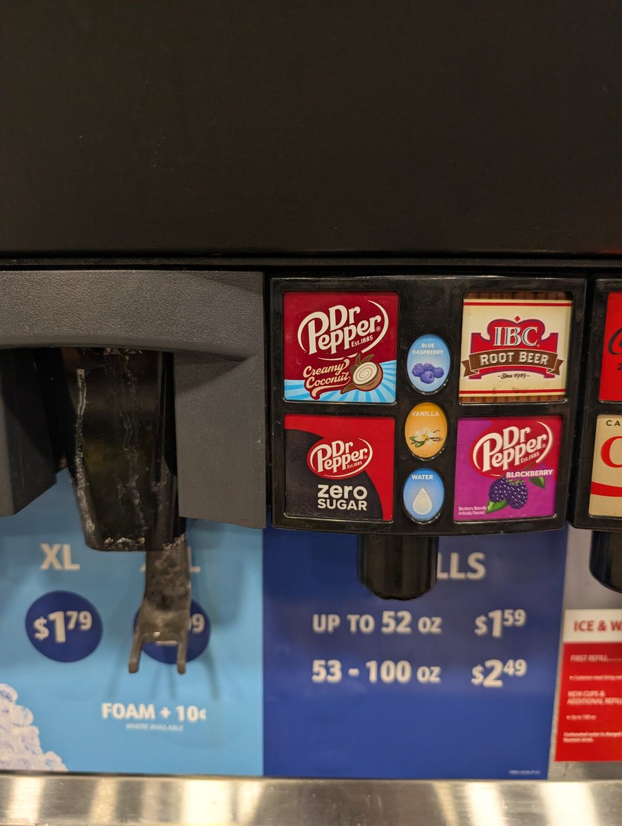 TZRollins's tweet photo. No one told me they have a fountain version of Dr Pepper creamy coconut @Maverik, so I'm doing my part to try and inform the (two) people who will see this that they have Dr Pepper creamy coconut at Maverik. https://t.co/SxJKsICJO8