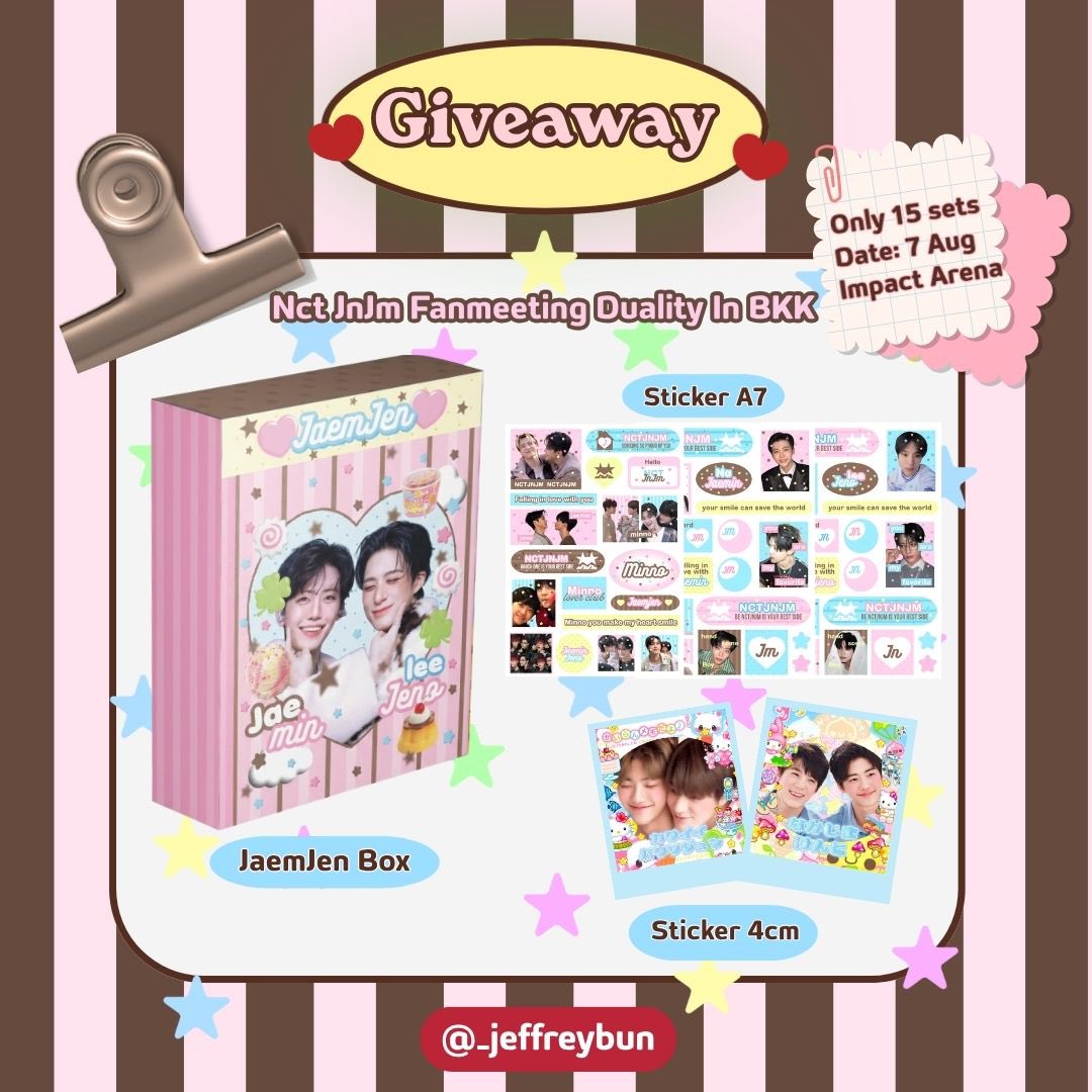_jeffreybun's tweet photo. 🍥 Pls kindly rt 🍥

Giveaway For Minno Shipper🐰🐶
Nct JnJm Fanmeeting Duality In BKK 

Date : 7 Aug 2026
Time : TBA
Location : Impact Arena 

Only 15 sets

rt+show this tweet and proof for streaming or voting 

#NCTJNJM_FANMEETING_TOUR 
 #NCTJNJM_FANMEETING_TOUR_DUALITY https://t.co/zgXnPLHmeJ